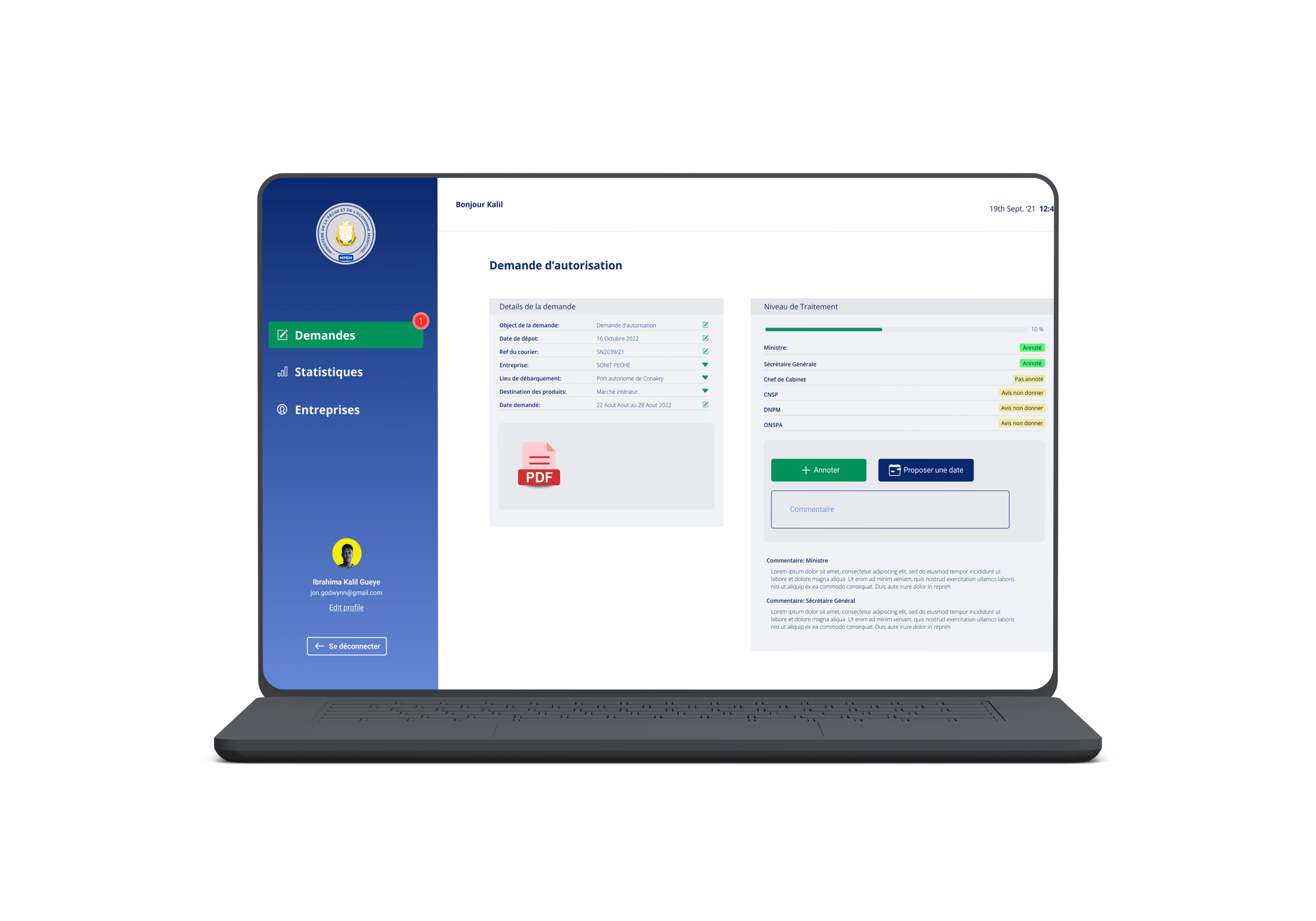 MPEM Plateforme de gestion des débarquements de bateaux
